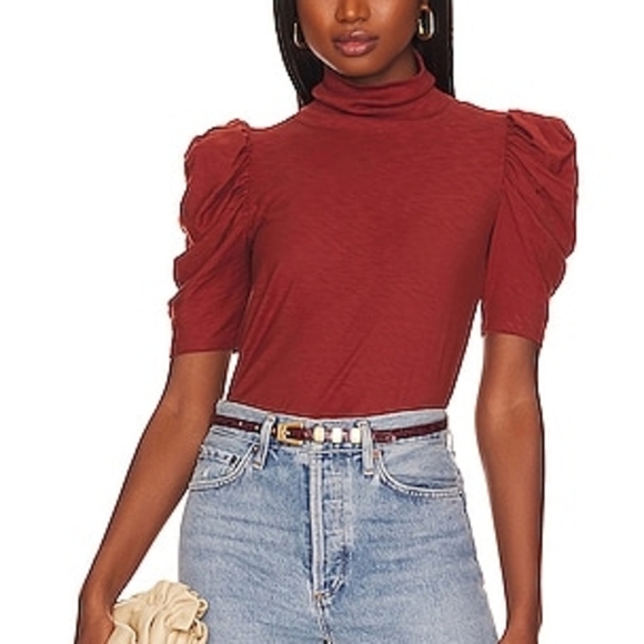 Nation LTD Dawn Femme Turtleneck Top in Red Clay size XL 100% Pima Cotton - Picture 1 of 11
